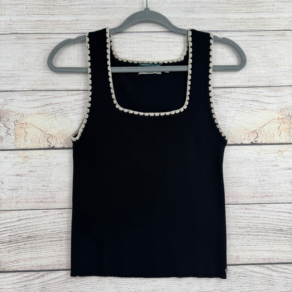 Scotch & Soda Tank Top Women M Black Ribbed Knit Crochet Trim Square Neck